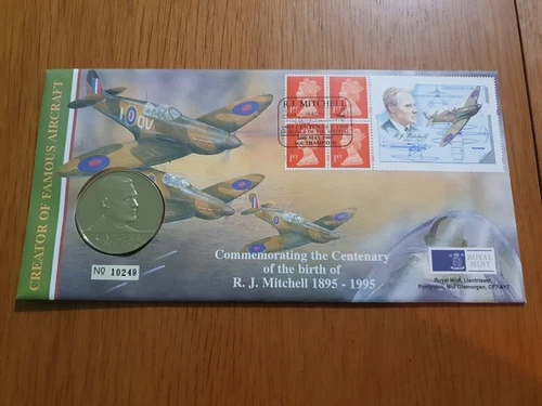 GB Coin Cover ~ 1995 ~ Centenary R.J. Mitchell Famous Aircraft Royal Mint (D2D9)