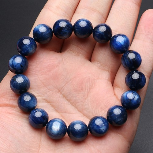 12.3mm Natural Blue Kyanite Cat Eye Crystal Round Beads Stretch Bracelet BKBB009 - Picture 3 of 5