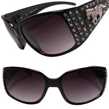 Horse Emblem Rhinestone Western Rustic Bling Cowgirl Style Sunglasses Black