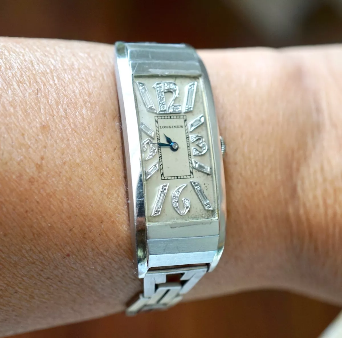 Antique Longines Platinum Diamond Dial Watch 7.5