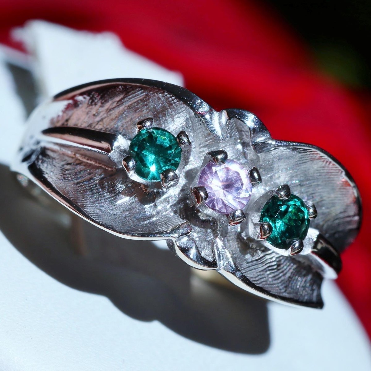14k w/gold ring 0.36ct lab created emerald pink zircon sz 7 Mother's 3.95g N2696 View 5