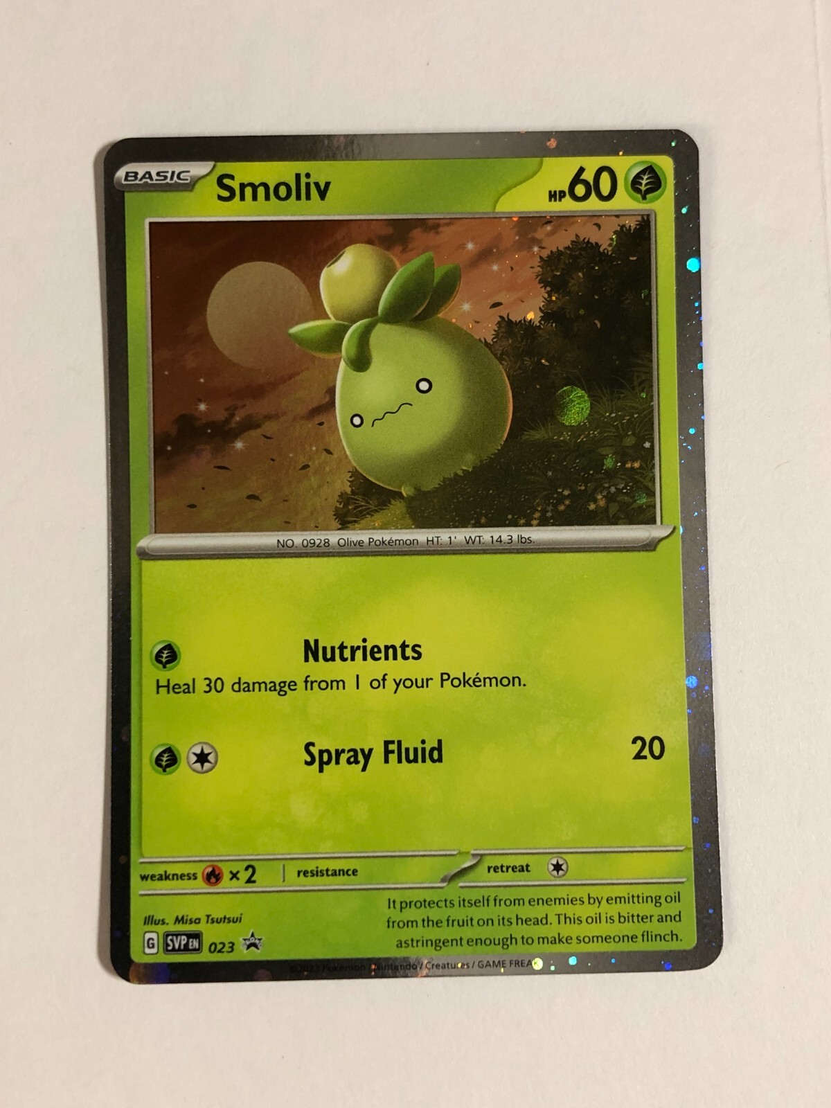 Pokemon TCG Promo SVP 023 Cosmos Holographic Smoliv w Swirl Near Mint