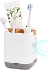 Toothbrush Toothpaste Holder Bamboo Divider Bathroom Organizer Drainage Caddy