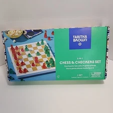 Tabitha Brown 2-in-1 Chess & Checkers Set NIB Modern Design Decor 