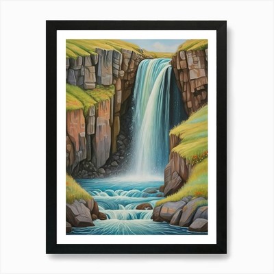Island Wasserfall Nr1 Kunstdruck gerahmt Wandbild Poster Leinwanddruck Bild