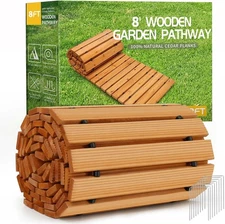RELIANCER 8' Wooden Garden Pathway,Outdoor Roll Out Cedar Straight Walkway,Patio
