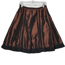 BASIL  MAUDE Anthropologie 4 Shimmer Deep Red Black Trim Ruffle A-line Skirt