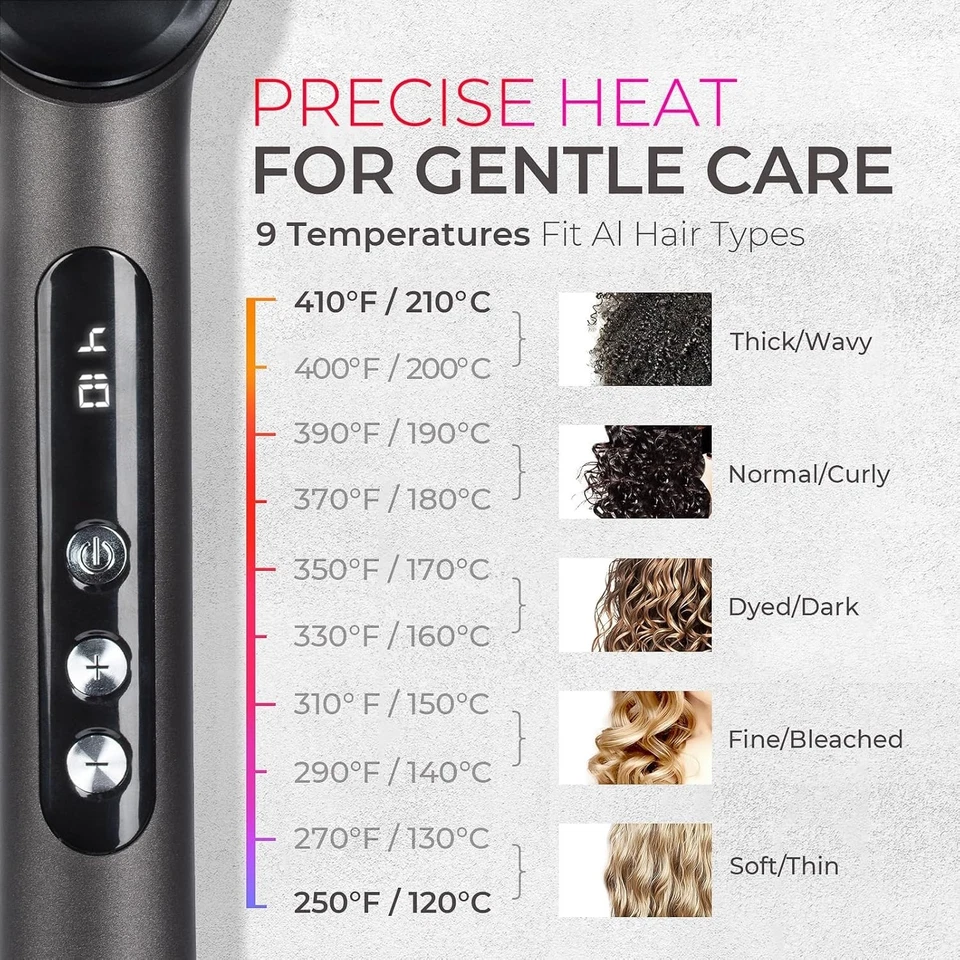 Tymo Ring Ionic Hair Straightener Comb Iron Titanium Coating, 9 Temp, Black/Pink - Image 3 of 4