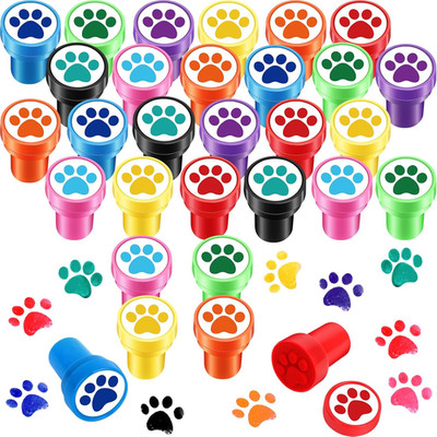 24 Pieces Dog Paw Print Stamp, Mini Colorful Self Inking Stamps Party Favors Ass