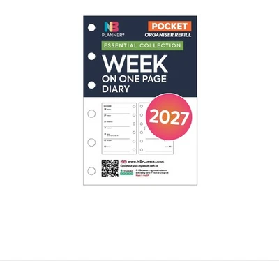 NBPLANNER 2027 Week on one page diary organiser refill | Fits Filofax POCKET size
