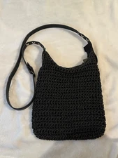 Sun N Sand Black Woven Zippered Crossbody Bag