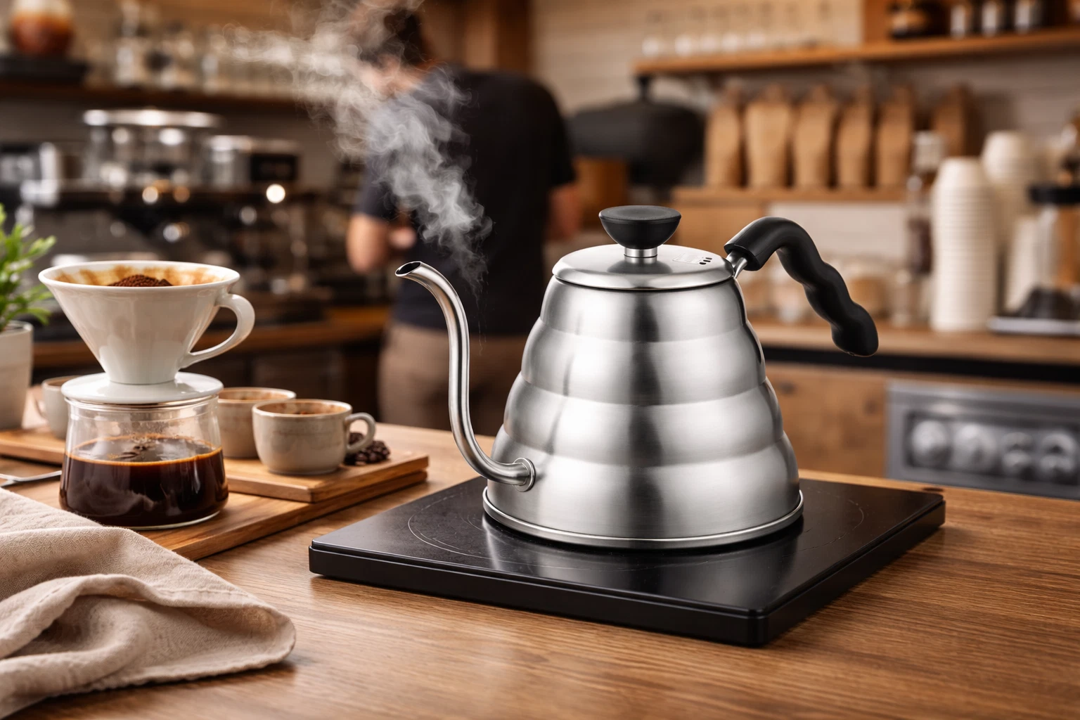 Drip Kettle Stovetop Gooseneck Coffee Kettle 1.2L, Stainless Steel, Silver