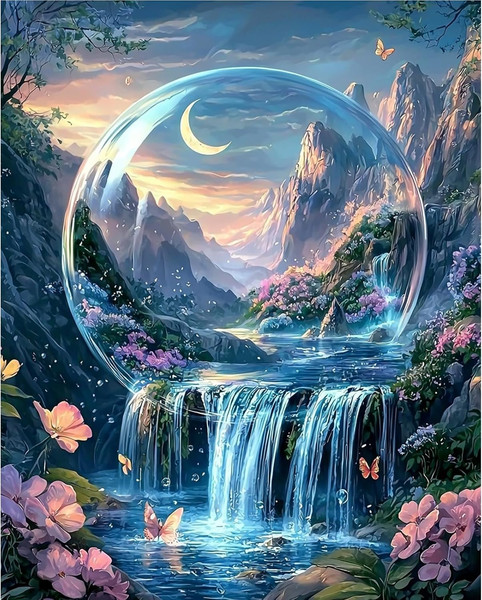 Malen Nach Zahlen Erwachsene, Wasserfall Malen Nach Zahlen 40X50Cm-image