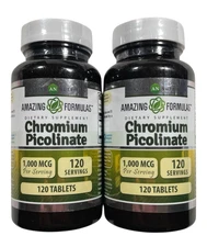 Amazing Formulas Chromium Picolinate - 2 PACK - 1000 mcg -120 tabs each -Ex 8/27