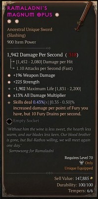 Ramaladni's Magnum Opus 3GA Barbarian Sword  Season 13 SC D4 PS5 XBOX PC