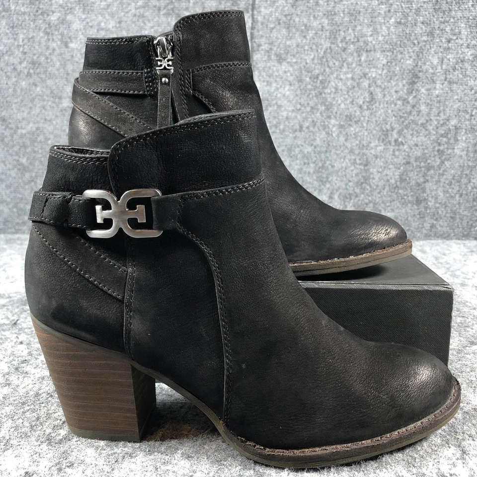 Sam Edelman Botas Mujer Talla 7 Negro Botines Tacón Bloque Cremallera Lateral Cuero Foto 2 de 4