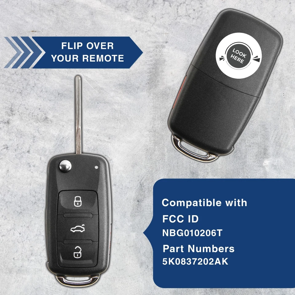 Key Fob Remote for 2010-2016 Volkswagen Beetle Golf Jetta Passat (NBG010206T) Foto 4 de 4