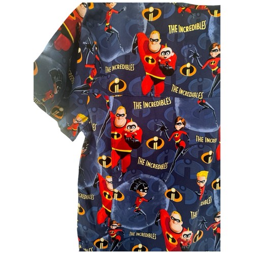 Disney Pixar Women's Blue Incredibles Cartoon Print Scrub Top Size Small - Picture 4 of 9