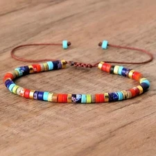 Natural 7 Charka Imperial Jasper 2*4mm Beads Minimalist Boho Tibetan Bracelet