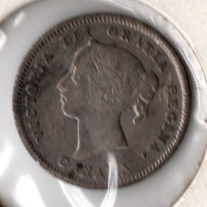 1886 Canada 5 Cent 0.925 Fine Silver, Queen Victoria, Possibly cleaned, Small 6?