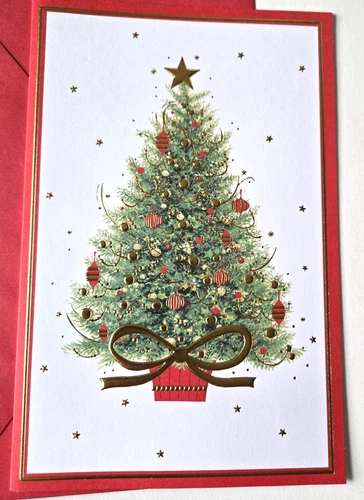 Christmas Card Pretty Christmas Tree Gold Stars Wishing You Everything Joyous
