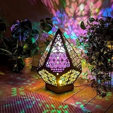 Bohemian LED Table  Oriantale Lamp Multicolour 3d Geometric Projection Vintage