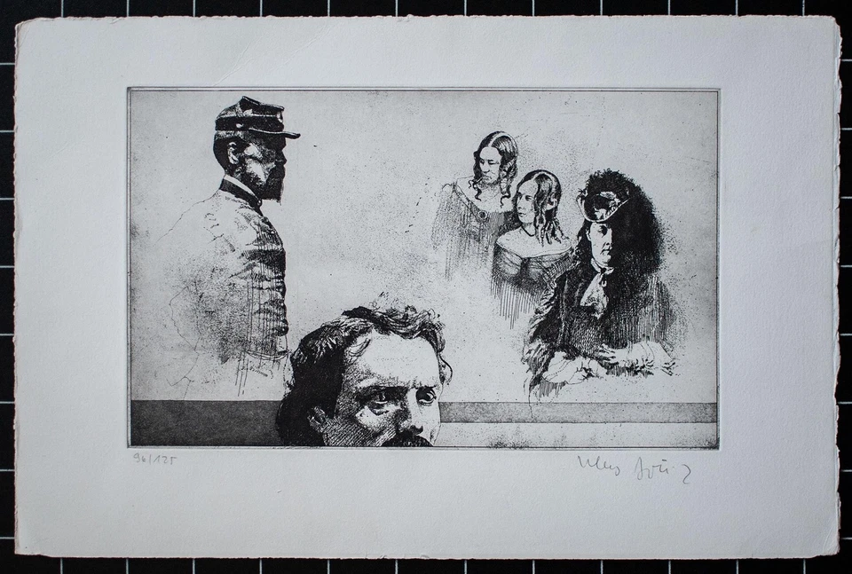 Klaus Böttger Frauenporträt Männerporträt signiert Radierung 96/125 1980er? - Bild 2 von 3