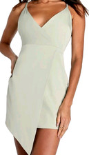 Lulus XS Light Sage Green Asymmetrical Mini Dress Flaws/ Pulls