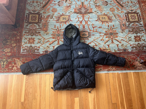 *RARE* Stüssy Men's Black Puffer Jacket Hooded Insulated Size L Coat