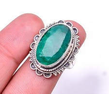 Emerlad Quartz Fine Art Oxidised 925 Sterling Silver Ring 7.5 R74 Christmas Gift