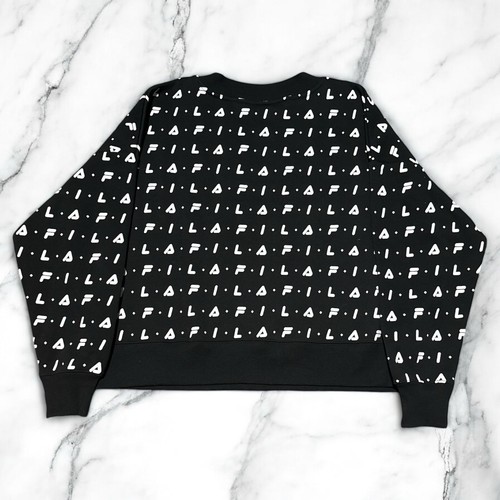 Fila Sweatshirt Women’s 2X Black All Over Logo Crewneck Pullover Long Sleeve NWT - Picture 2 of 4