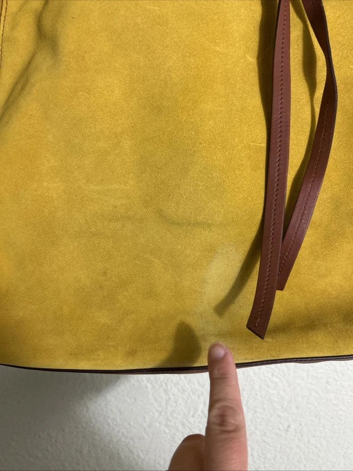 Bolso de Mano Gerard Darel Grande de Cuero Marrón Gamuza Amarilla 13.5x13x4 Manchas Foto 4 de 4
