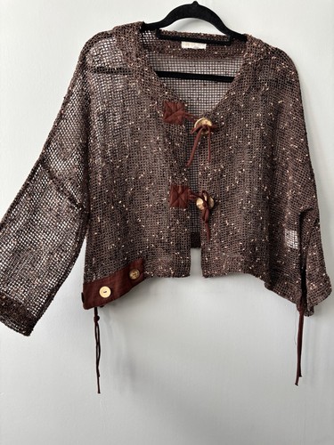Vintage 90s Y2K Neslay crochet page look oversized button tie front cardigan 1 - Imagen 2 de 8