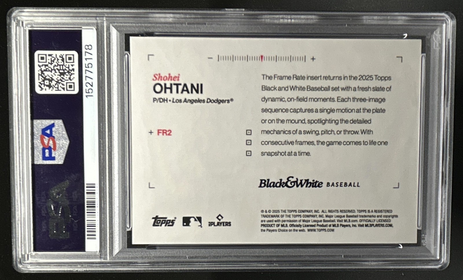 2025 Topps Black and White Shohei Ohtani Frame Rate Purple #/25 Dodgers PSA 10 view 2