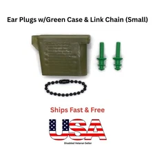 Genuine US Military Issue Vanguard Ear Plugs w/Case & Chain (Small) US Army USMC