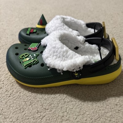 Crocs Buddy The Elf  Kids Size 2 Fleece Lined Christmas Clogs Mules Shoes Green