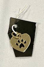 Dog Paw Print In Heart 1/2 Charm Pendant With Loop