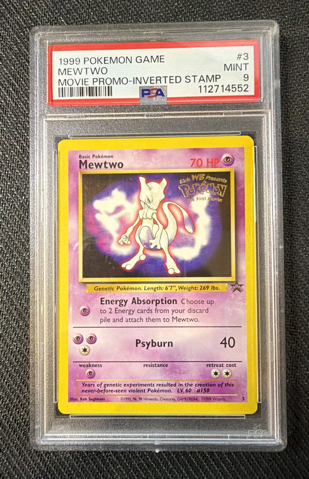 1999 PSA Labeled INVERTED STAMP ERROR Mewtwo (Movie Promo) 03/53 Wotc PSA 9