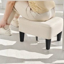 Small Ottoman Foot Stool Thick Cushion Footrest Angled Legs Cream White