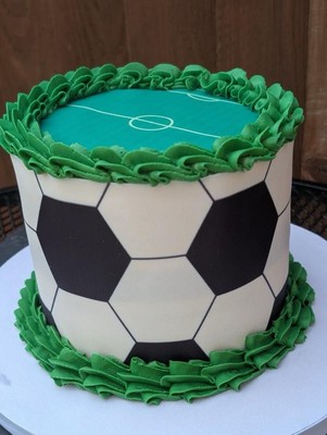 Fußball Kuchen Glasur Wickel Blätter. Fußball Muster und Spielfeld für 5'' runde Torte