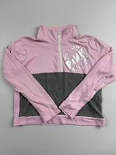 PINK Sweatshirt Womens Large Pink Colorblock 1/4 Zip Logo Fleece Pullover