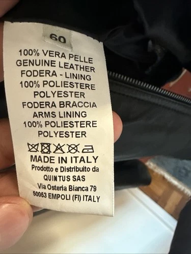 Vera Pelle Men's Genuine Leather Black Bomber Jacket Made In Italy Size 60￼ image 13