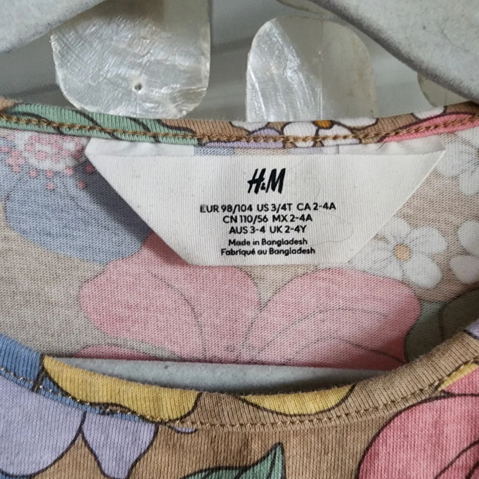 Vestido H&M Algodón Jersey Boho Floral Niñas Talla 3T 4T Play Vestido Cottagcore Foto 3 de 4