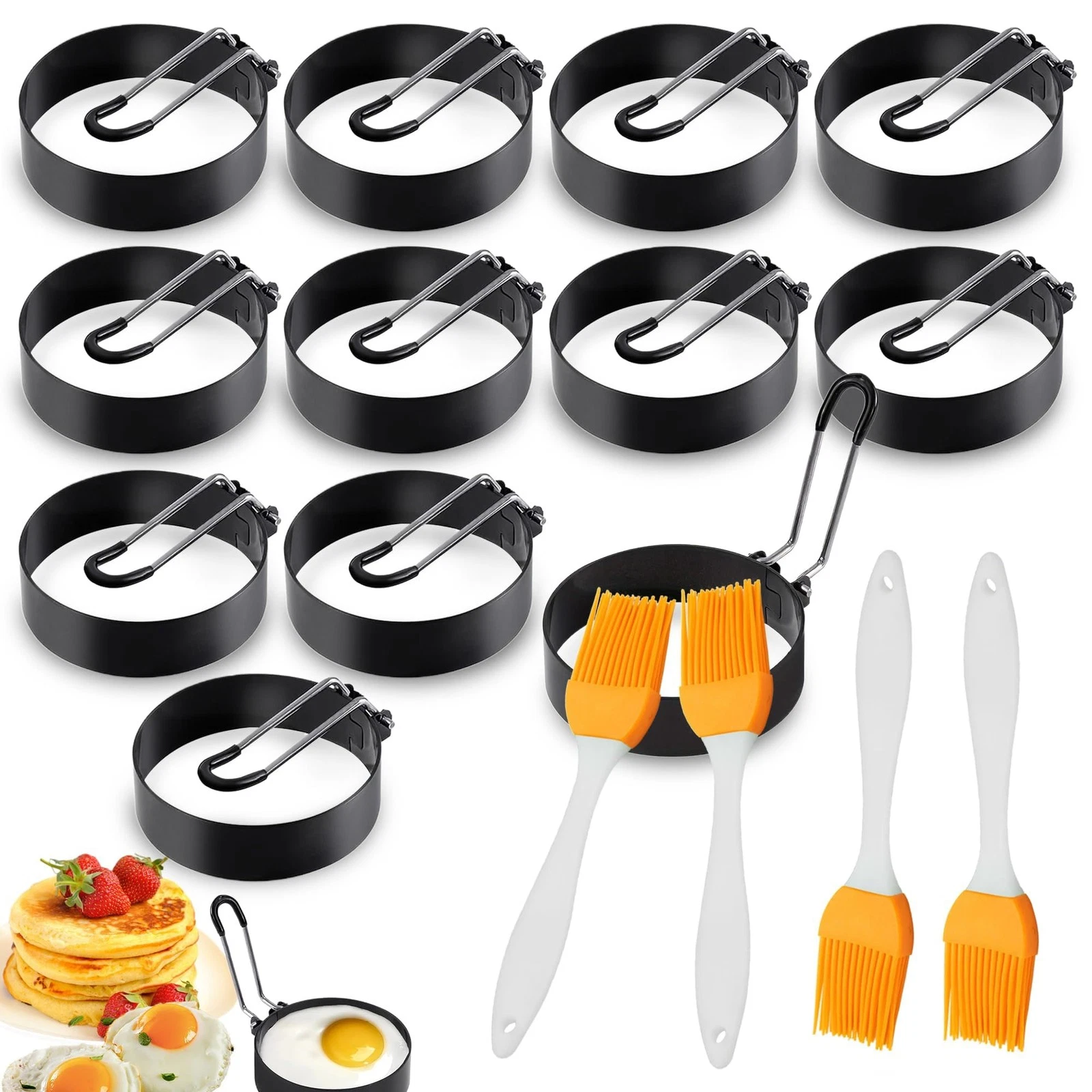 12 Pcs Egg Rings for Frying Eggs Nonstick Pancake Mold as the pictures shown