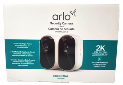 (2-Pack) Arlo Outdoor 2K Security Camera Essential 3rd Gen - Battery Powered