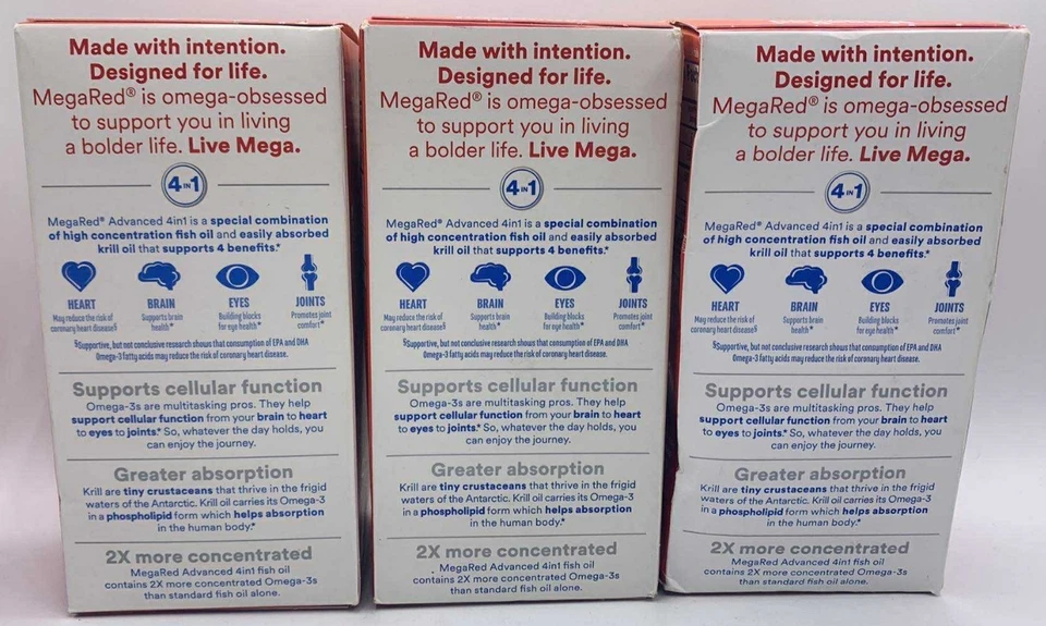 3PK MegaRed Omega-3s Fish & Krill Oil  Advanced 500 mg ~ 25 Softgels EA~EXP 8/26 - Image 2 of 2