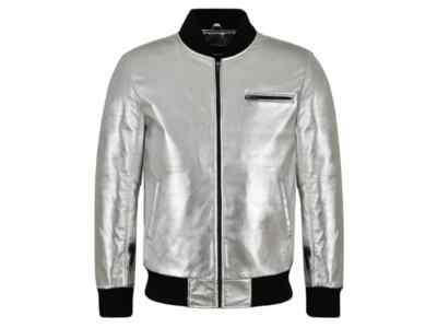 Herren Echt Leder Shinny Silber Metallic Folie Jacke Bomber Biker Jacke Mantel