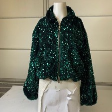 Maeve Sequin Bomber Jacket Women's Size Small Holly