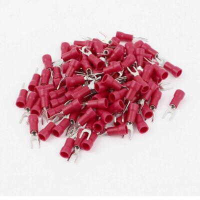 100 Pcs 22-16AWG Red Pre Insulated Electrical Fork Terminal Cable Connector  KD 