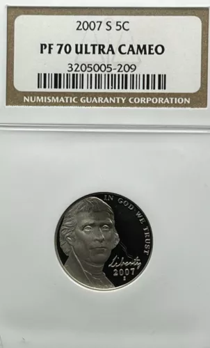 2007-S Jefferson Nickel 5C NGC PF 70 Ultra Cameo